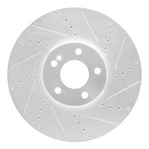 Mercedes-Benz C350E Brake Rotor (1) - Front Right - R1 Concepts - Drilled & Slotted - Silver - `15-`23